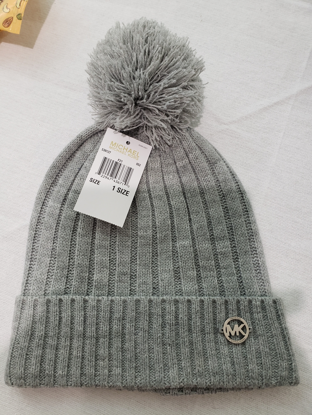 Michael Kors Light Gray Ribbed Pom Beanie